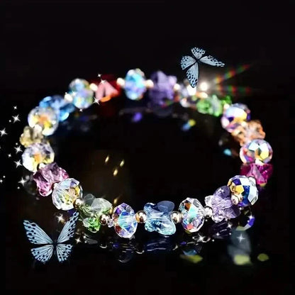 Butterfly-Shaped Artificial Crystal Beaded Charm Bracelet