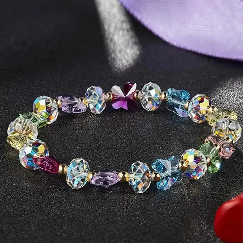 Butterfly-Shaped Artificial Crystal Beaded Charm Bracelet