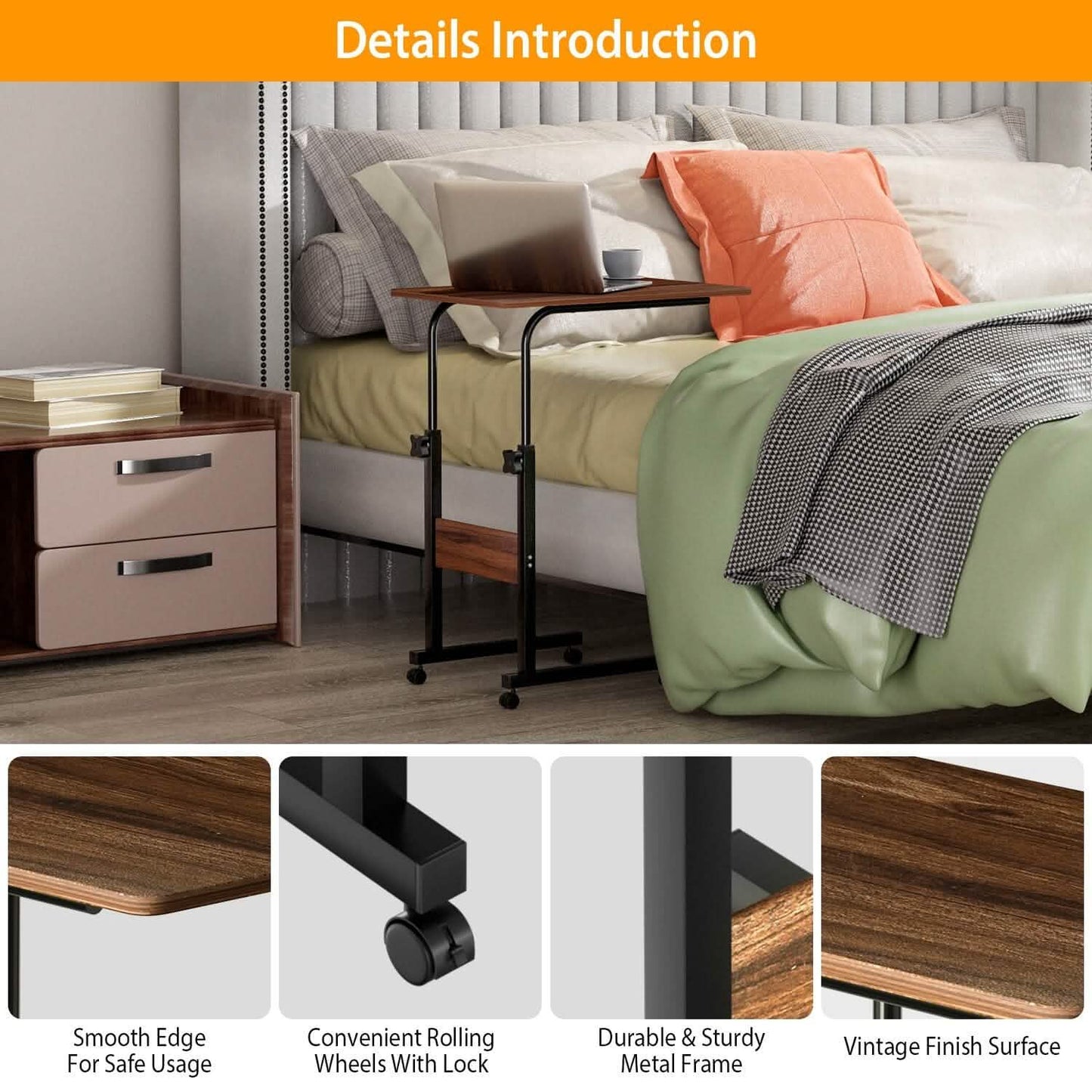 C Side Laptop Small Slim Snack Side Table