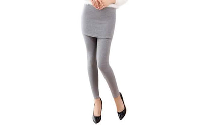 Thick Lined Leggings with Attached Skirt - Light Gray