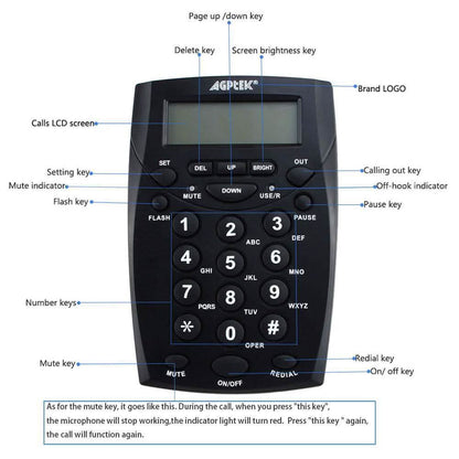 Call Center Dialpad Headset Telephone with Tone Dial Key Pad and Redial