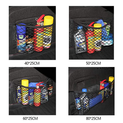 Car Back Rear Mesh Trunk Seat Elastic String Net Magic Sticker Universal Storage Bag