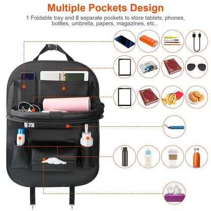 Car Back Seat Organizer with Foldable Table Tray 8 Pockets