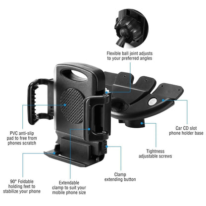 Car Phone Holder CD Slot Phone Mount 360 Rotatable
