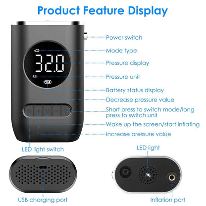 Car Tire Inflator Pump Portable 150 PSI with LED Light