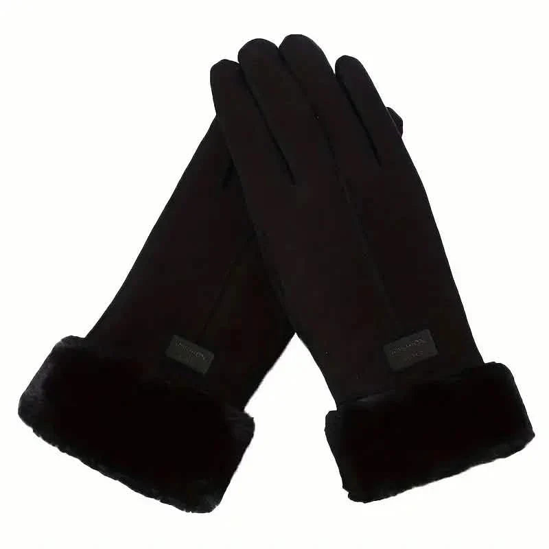 Cashmere Warm Suede Leather Plush Touch Screen Gloves
