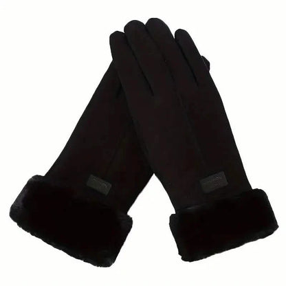 Cashmere Warm Suede Leather Plush Touch Screen Gloves