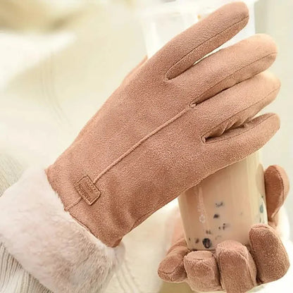 Cashmere Warm Suede Leather Plush Touch Screen Gloves