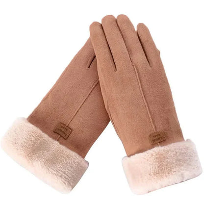 Cashmere Warm Suede Leather Plush Touch Screen Gloves