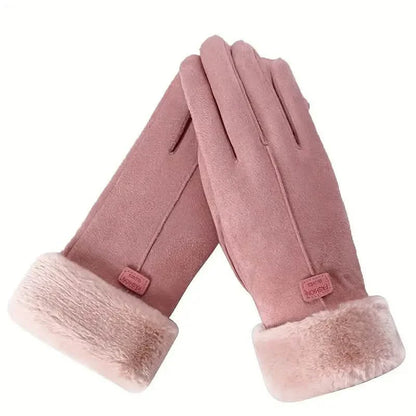 Cashmere Warm Suede Leather Plush Touch Screen Gloves