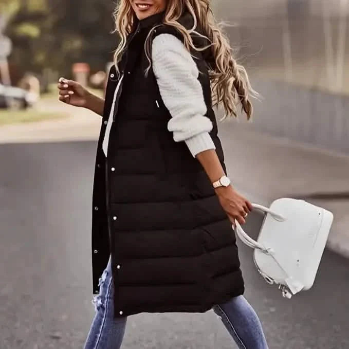 Casual Sleeveless Long Button Front Hooded Coat Outerwear