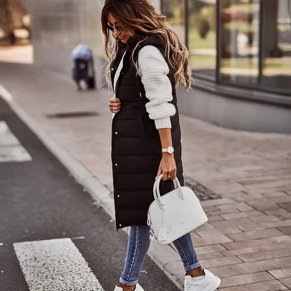 Casual Sleeveless Long Button Front Hooded Coat Outerwear
