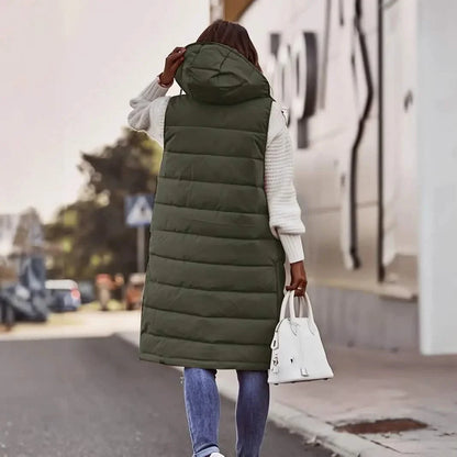 Casual Sleeveless Long Button Front Hooded Coat Outerwear