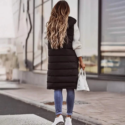 Casual Sleeveless Long Button Front Hooded Coat Outerwear