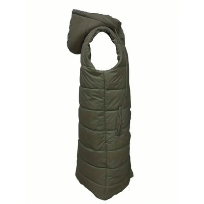 Casual Sleeveless Long Button Front Hooded Coat Outerwear