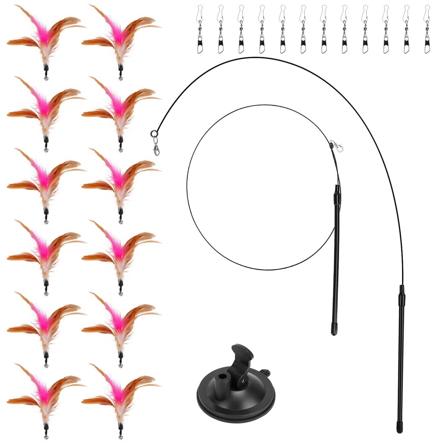 Cat Feather Wand Rod with 12 Pieces Feather Replacements for Cats