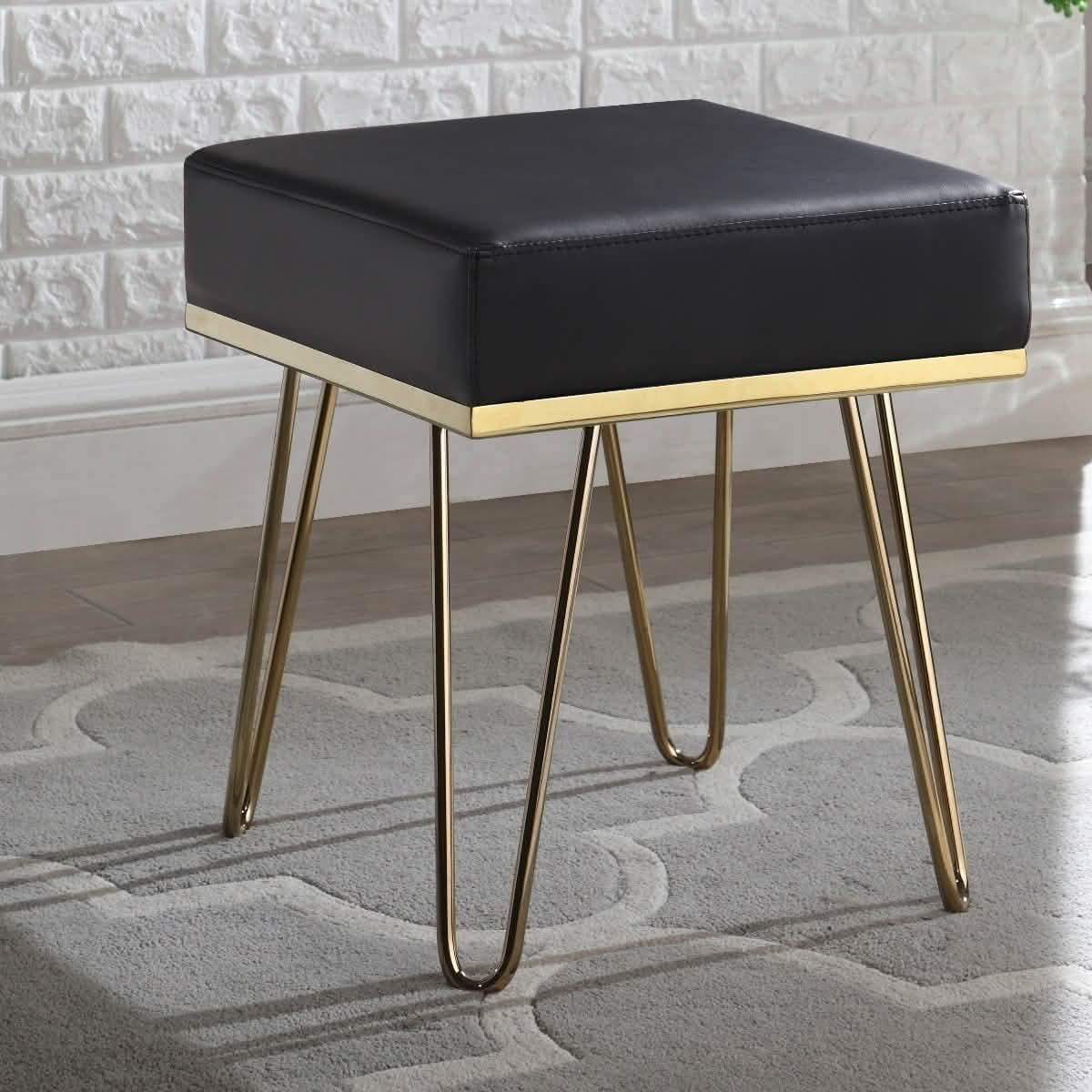 Catheau Square Ottoman Brass Finished Frame Hairpin Legs