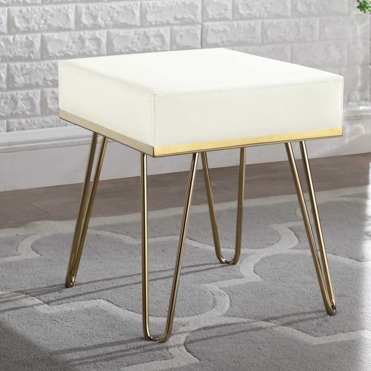 Catheau Square Ottoman Brass Finished Frame Hairpin Legs