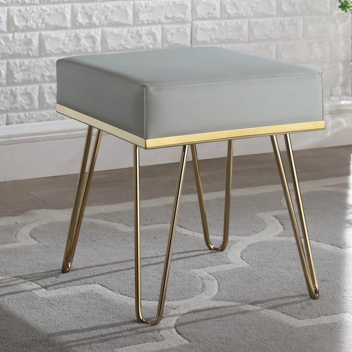 Catheau Square Ottoman Brass Finished Frame Hairpin Legs
