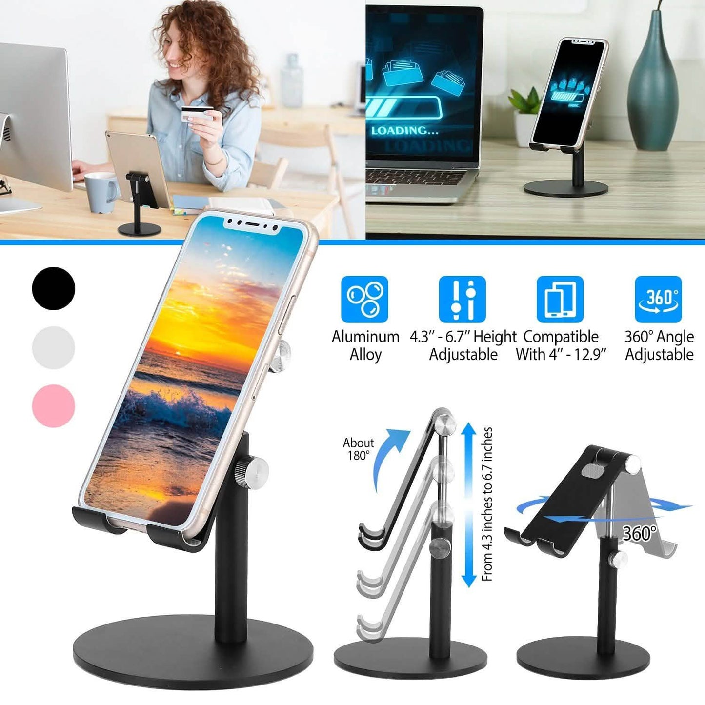 Cellphone Stand Universal No-Slip Aluminum Alloy Thick Case Friendly