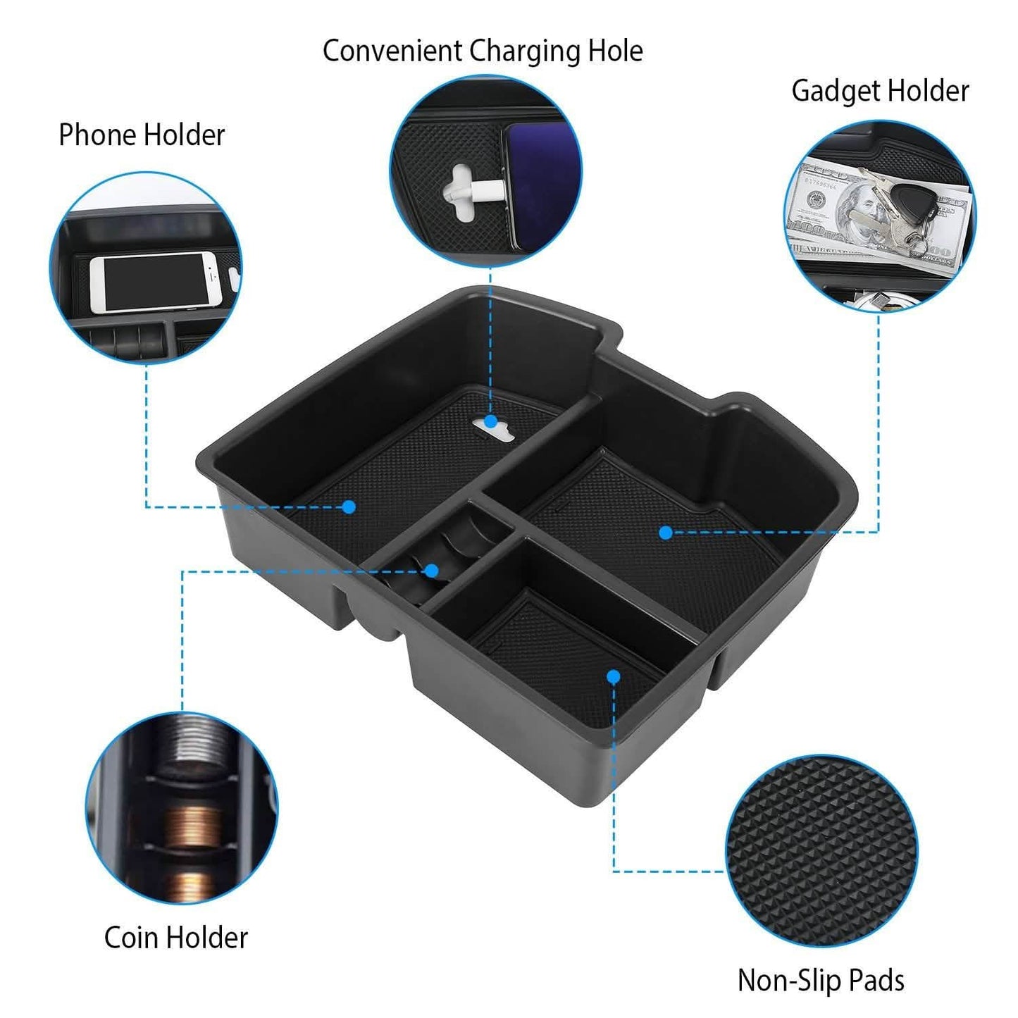 Center Console Storage Box Armrest Organizer