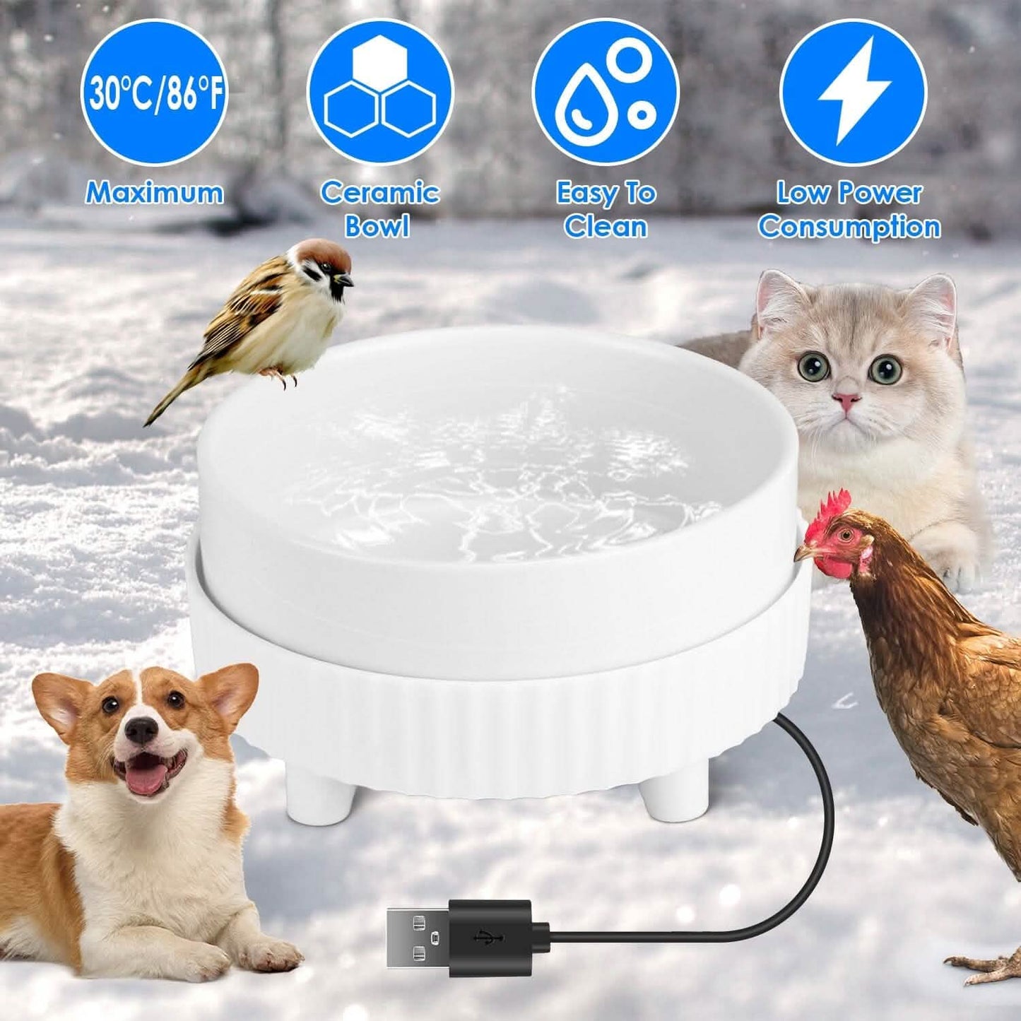 Ceramic Heated Pet Water Bowl Food Warmer