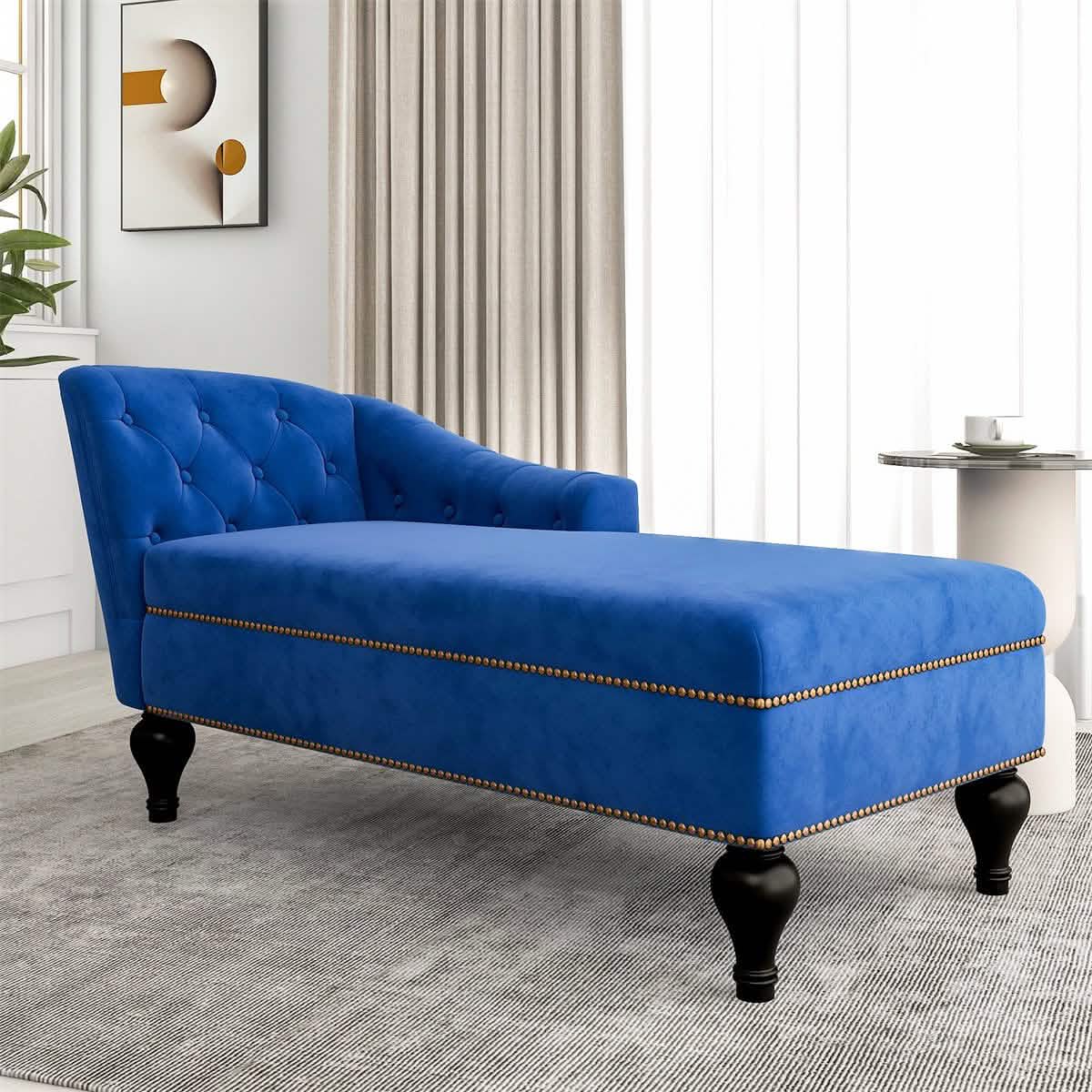 Chaise Lounge Indoor Chair Tufted Fabric, Sleeper Lounge Sofa