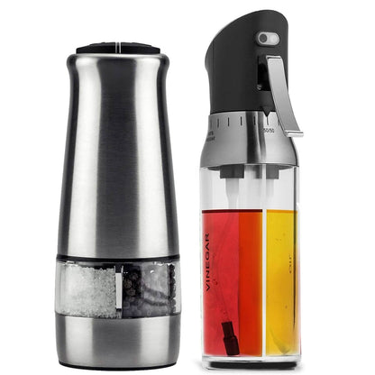 Chef's Star Premium Electric Salt and Pepper Grinder with Olive Oil and Vinegar Misting Sprayer