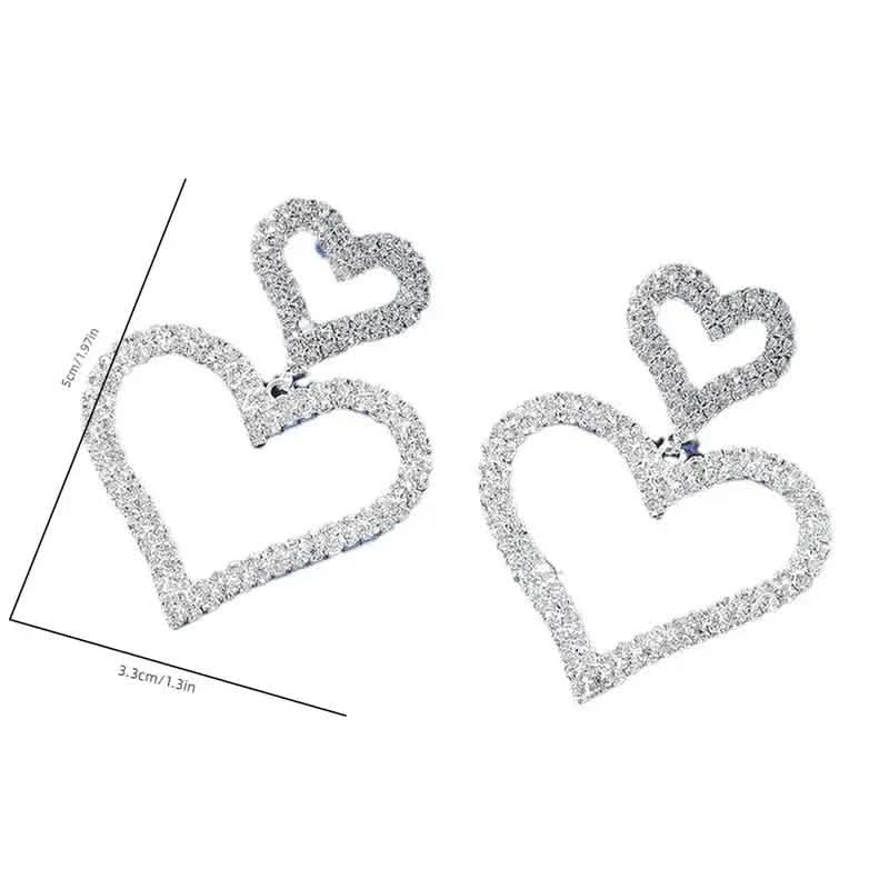 Chic Double Heart Rhinestone Stud Earrings