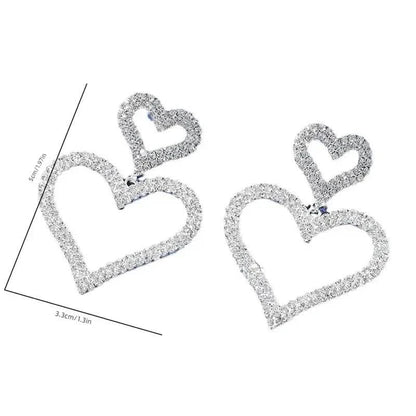 Chic Double Heart Rhinestone Stud Earrings