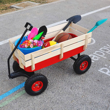 Children Outdoor Wagon All Terrain Pulling with Wood Railing Air Tires