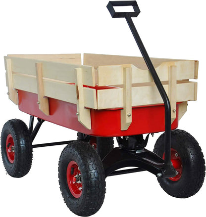 Children Outdoor Wagon All Terrain Pulling with Wood Railing Air Tires