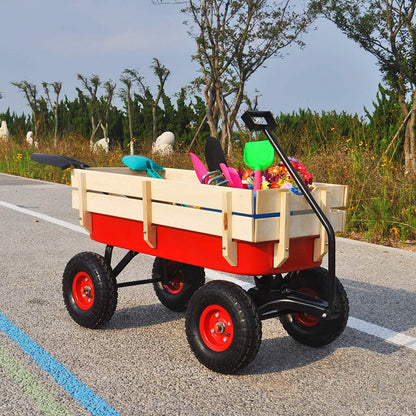 Children Outdoor Wagon All Terrain Pulling with Wood Railing Air Tires