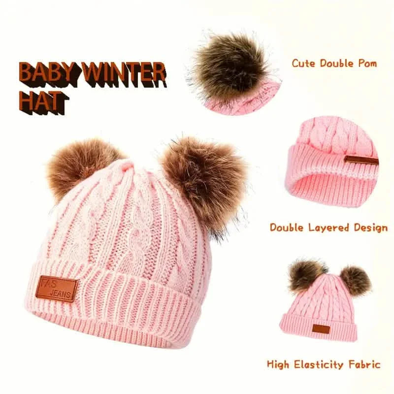 Children's Winter Knitted Wool Lining Warm Hat, Scarf, Glove Set For 2-5 Year Old Boys And Girls