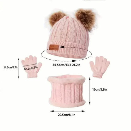Children's Winter Knitted Wool Lining Warm Hat, Scarf, Glove Set For 2-5 Year Old Boys And Girls