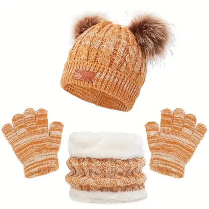 Children's Winter Knitted Wool Lining Warm Hat, Scarf, Glove Set For 2-5 Year Old Boys And Girls