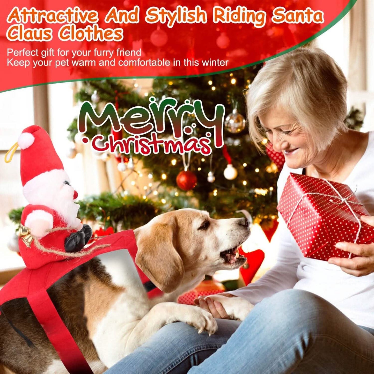 Christmas Costumes Red Winter  Coat for Dog Riding Santa Claus  with Bell