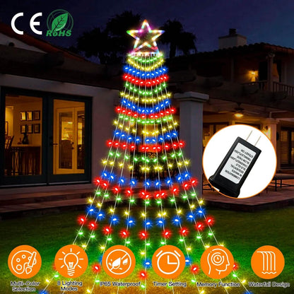 Christmas Hanging Waterfall String Light with Topper Star