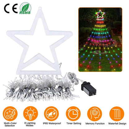Christmas Hanging Waterfall String Light with Topper Star
