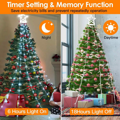Christmas Hanging Waterfall String Light with Topper Star