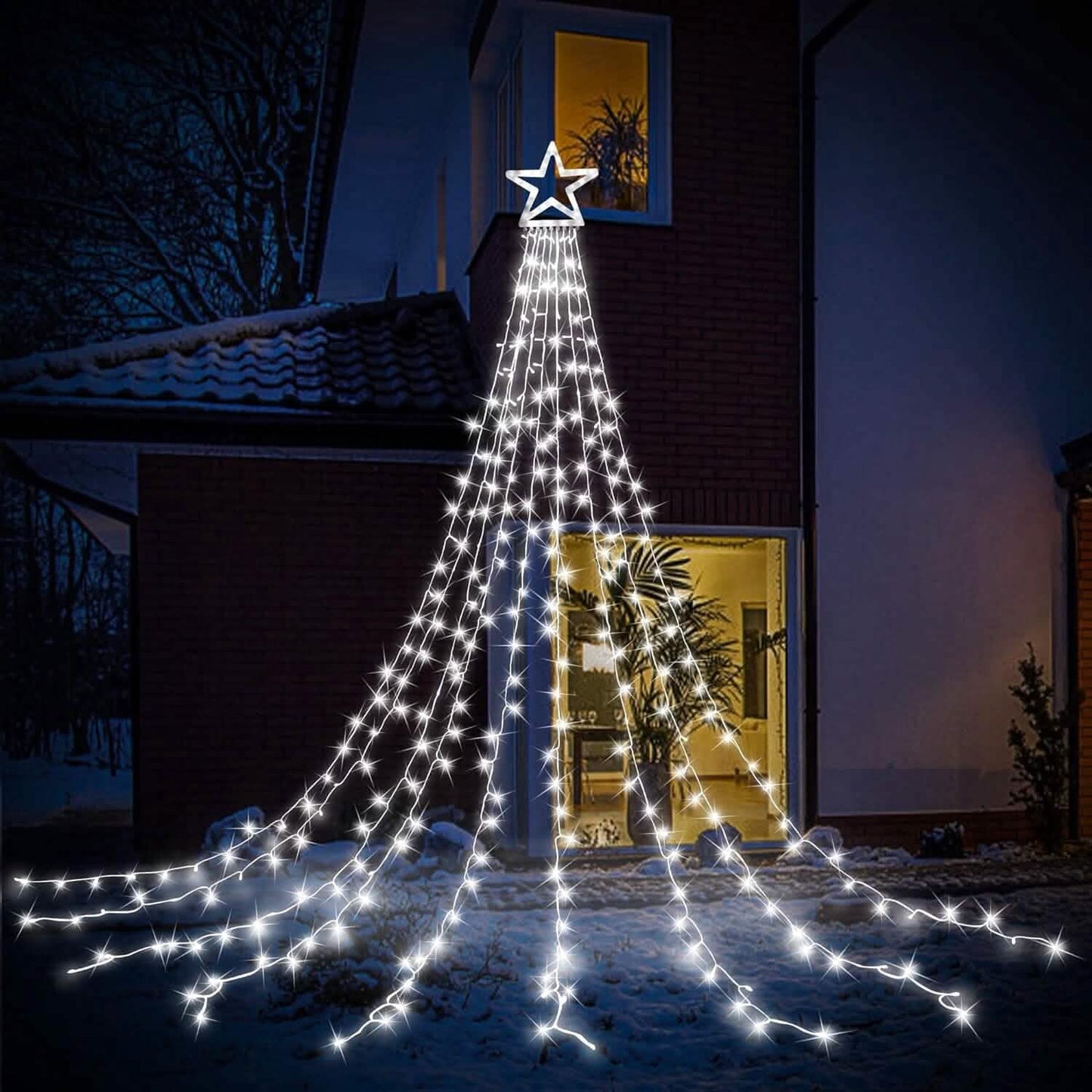 Christmas Hanging Waterfall String Light with Topper Star