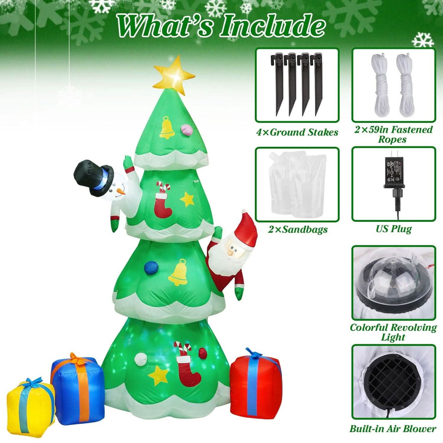 Christmas Tree Inflatable Decoration with LED Light Built-in Air Blower