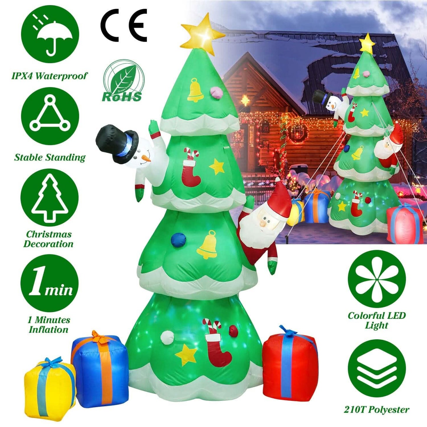 Christmas Tree Inflatable Decoration with LED Light Built-in Air Blower