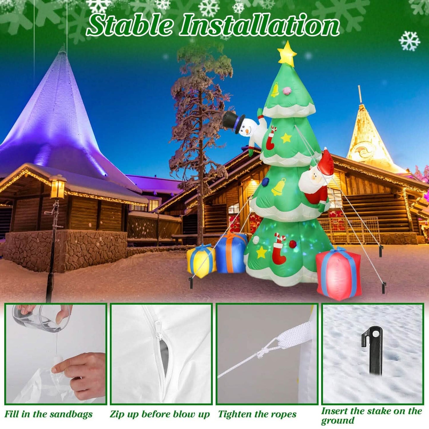 Christmas Tree Inflatable Decoration with LED Light Built-in Air Blower