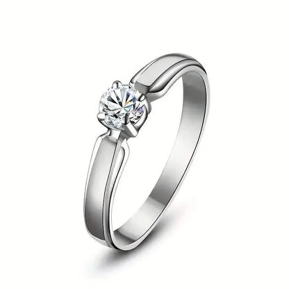 Classic 4-prong Set Round Zirconia Ring For Women
