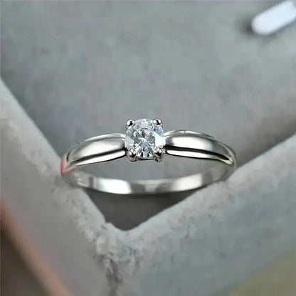 Classic 4-prong Set Round Zirconia Ring For Women