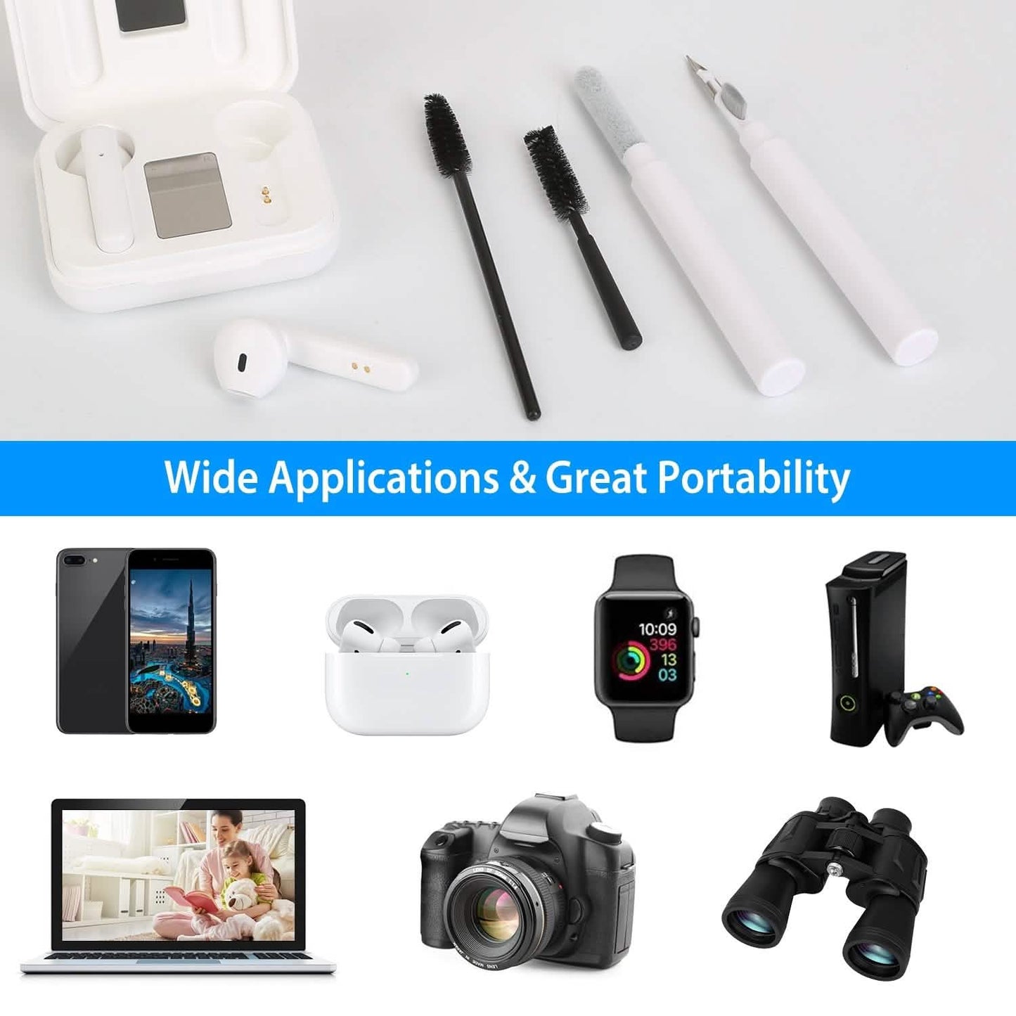 Cleaning Kit For Airpods, Charging Case, Camera, Phone Cleaner Pen Long and Short Fluff Brush