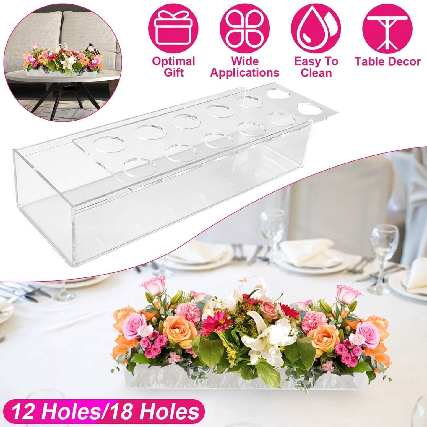 Clear Acrylic Flower Vase for Table Decoration Modern Flower Holder