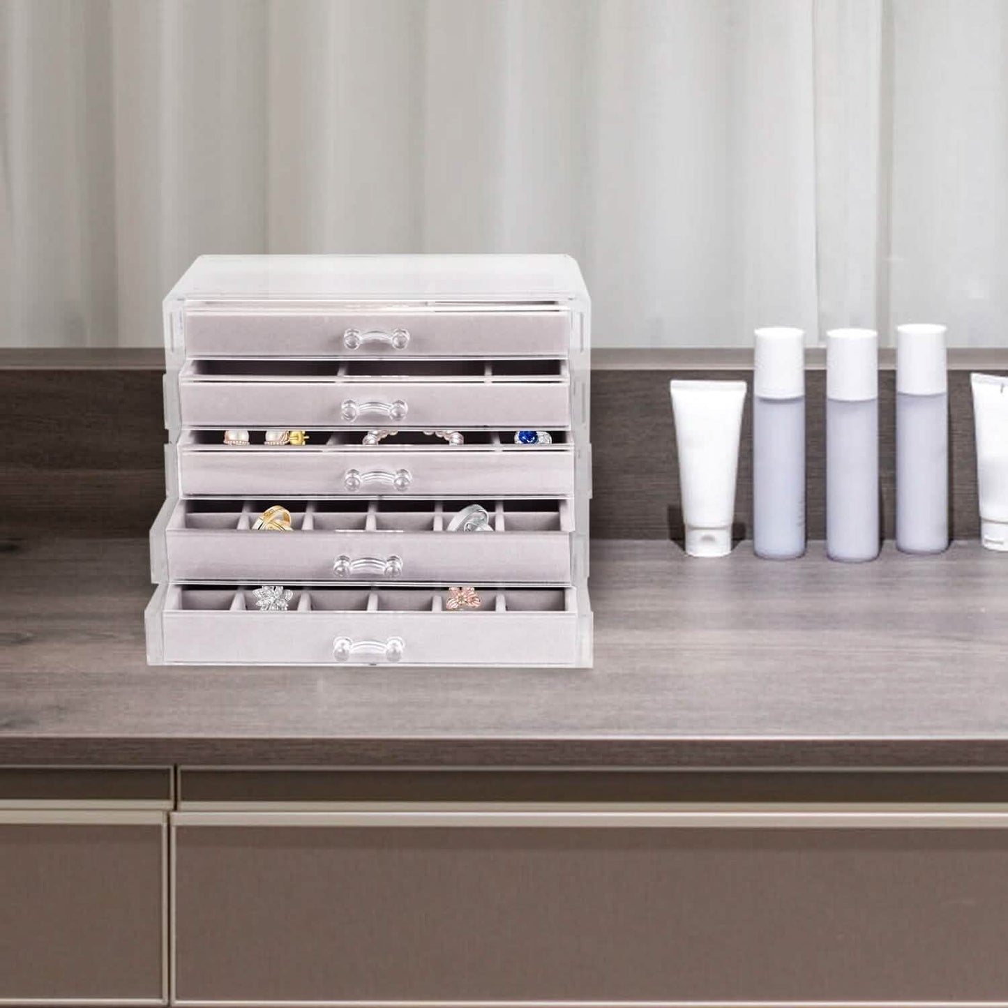 Clear Acrylic Jewelry Box Organizer with 5 Stackable Drawers