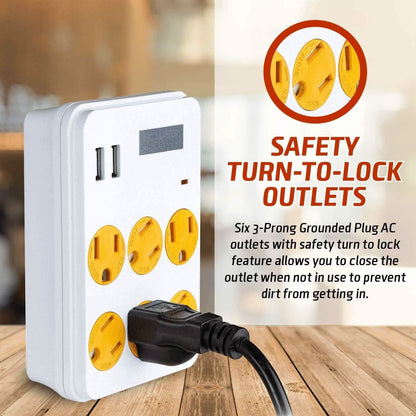 ClearMax 6 Outlet Adapter with 2 USB Ports